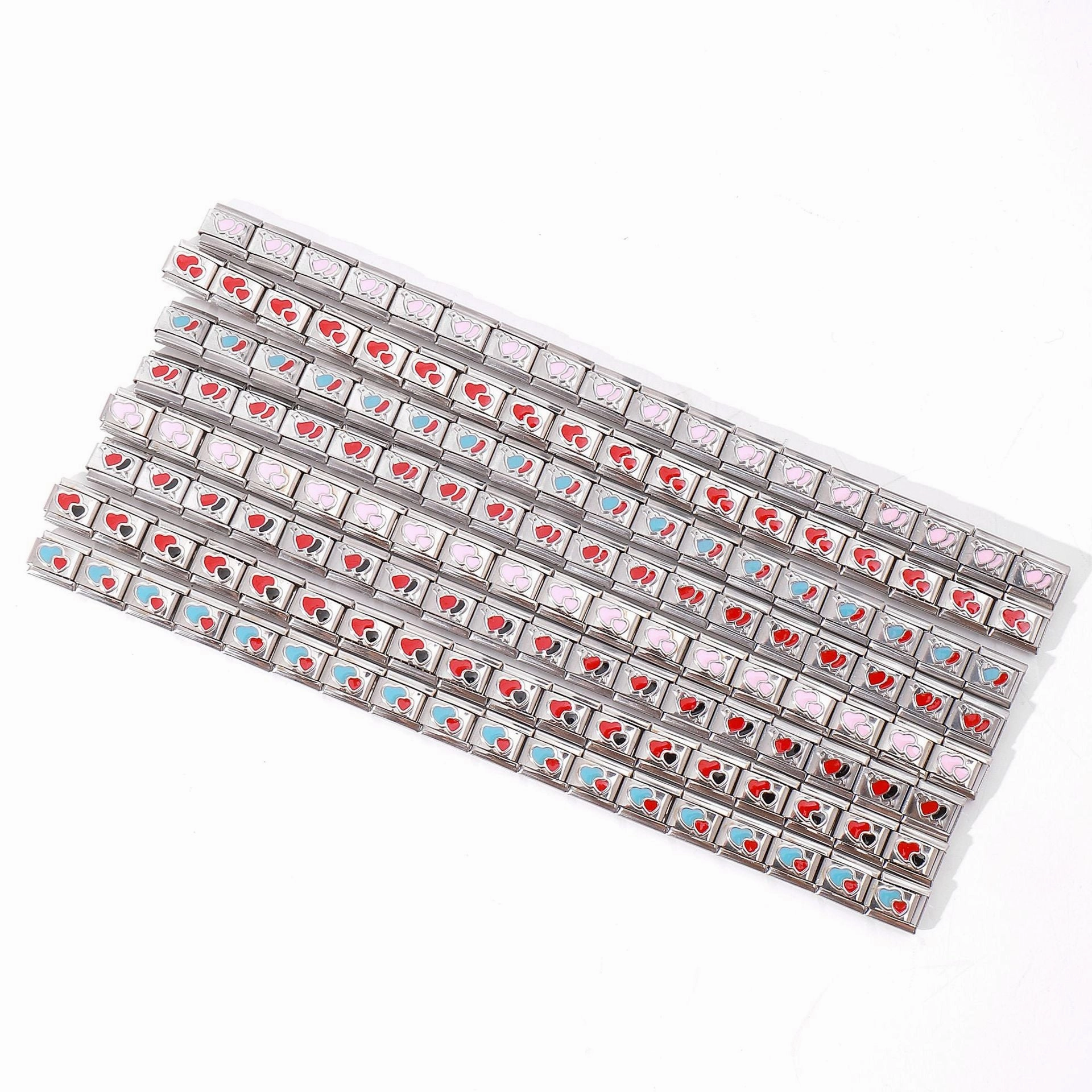 Wholesale DIY 9mm Module Bracelet Love Double Heart Gemstone Series Stainless Steel Splicing Jewelry Single Piece
