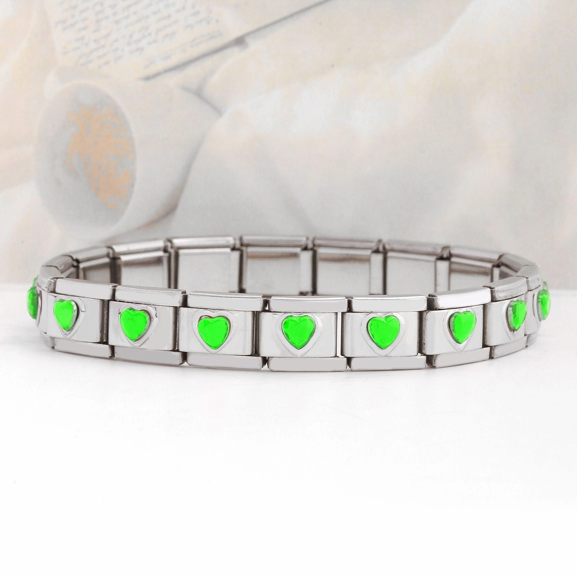 Wholesale DIY 9mm Module Bracelet Love Double Heart Gemstone Series Stainless Steel Splicing Jewelry Single Piece