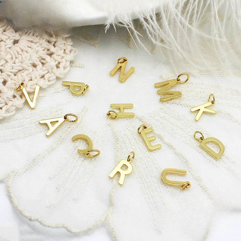 Wholesale DIY Copper Plated 18K Gold Glossy 26 Letter Necklace Bracelet Pendant Pendant