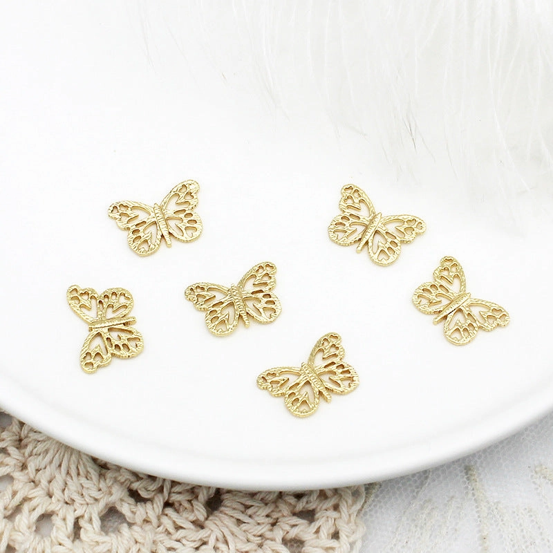 Wholesale DIY Copper Plated 18K True Gold Hollow Three-dimensional Butterfly Pendant Pendant Bracelet Anklet Earrings
