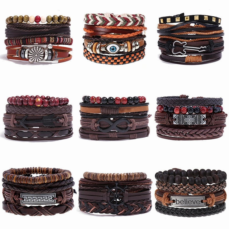 Wholesale DIY Hand Woven Men's Multi-layer Leather Bracelet