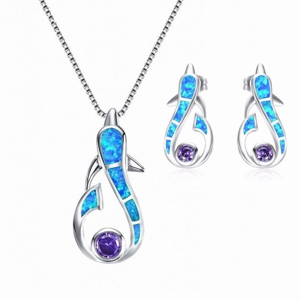 Wholesale Dolphin Pendant Short Necklace Earring Set