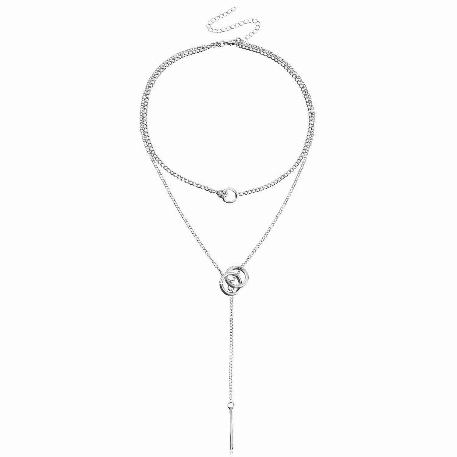 Wholesale Double Circle Clavicle Chain Tassel Long Stick Pendant Necklace