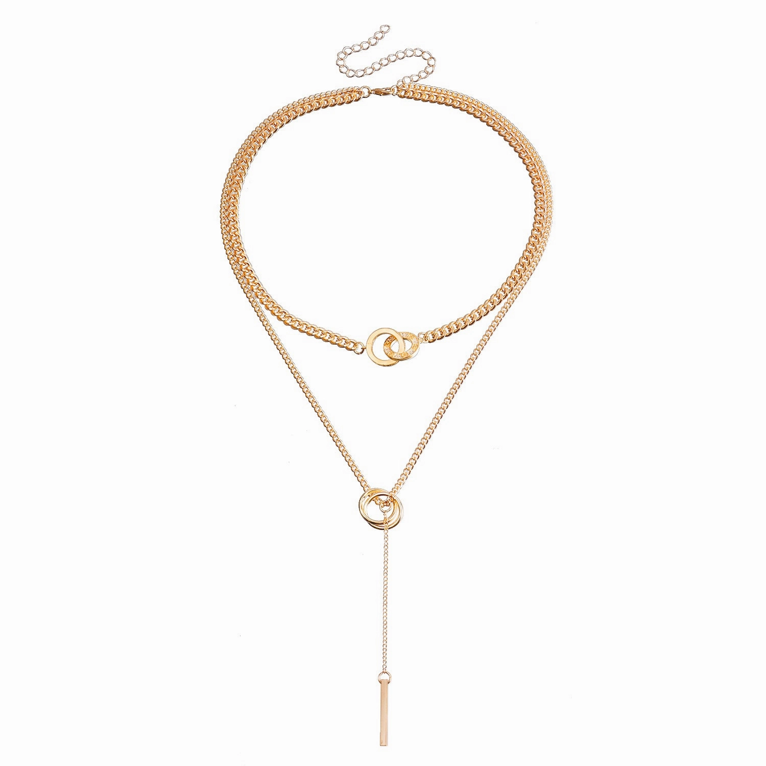Wholesale Double Circle Clavicle Chain Tassel Long Stick Pendant Necklace