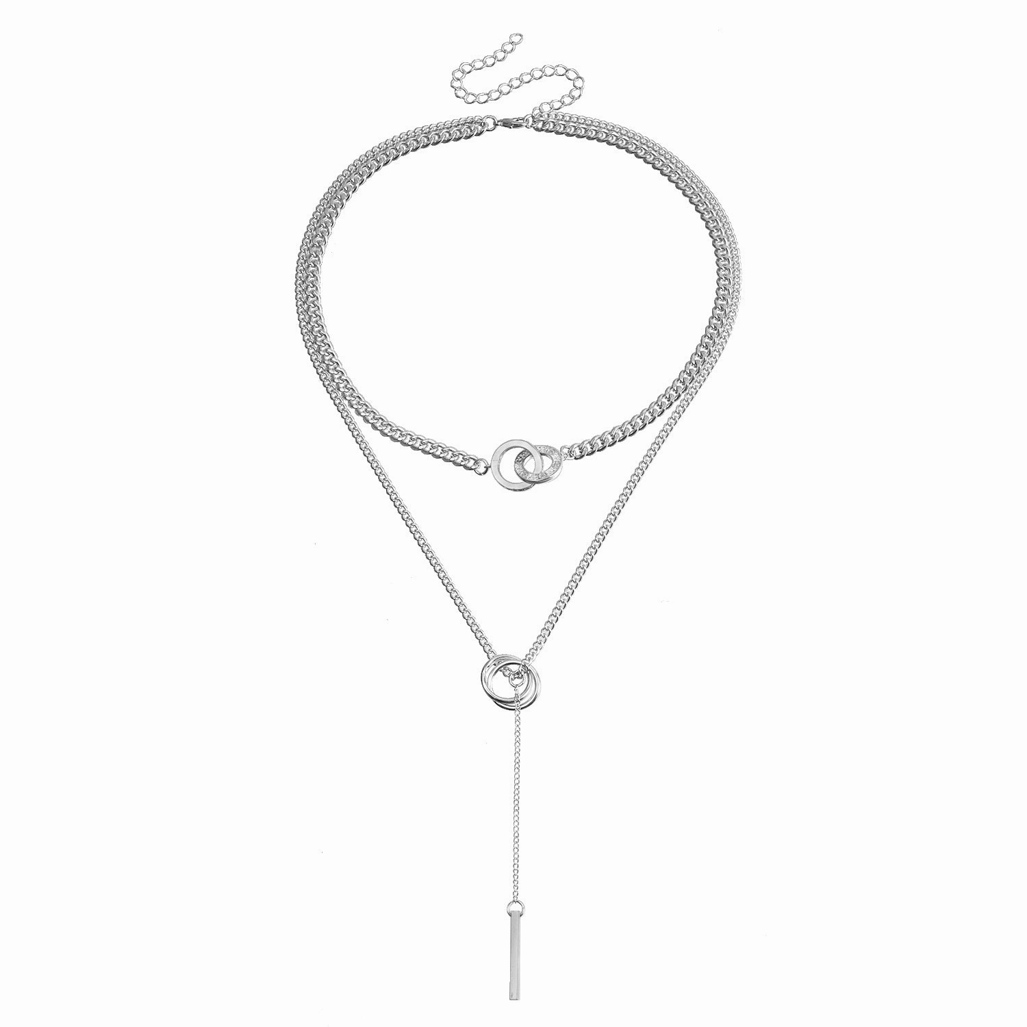 Wholesale Double Circle Clavicle Chain Tassel Long Stick Pendant Necklace