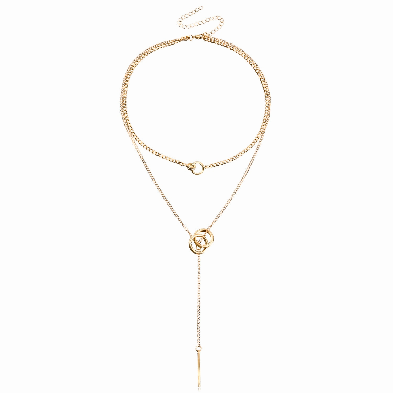 Wholesale Double Circle Clavicle Chain Tassel Long Stick Pendant Necklace