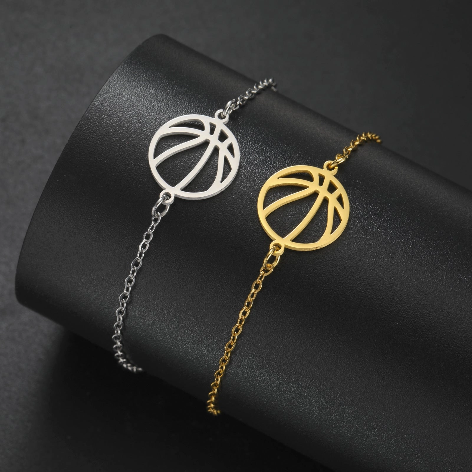 Wholesale Double Hole Volleyball Basketball Pendant Stainless Steel Bracelet