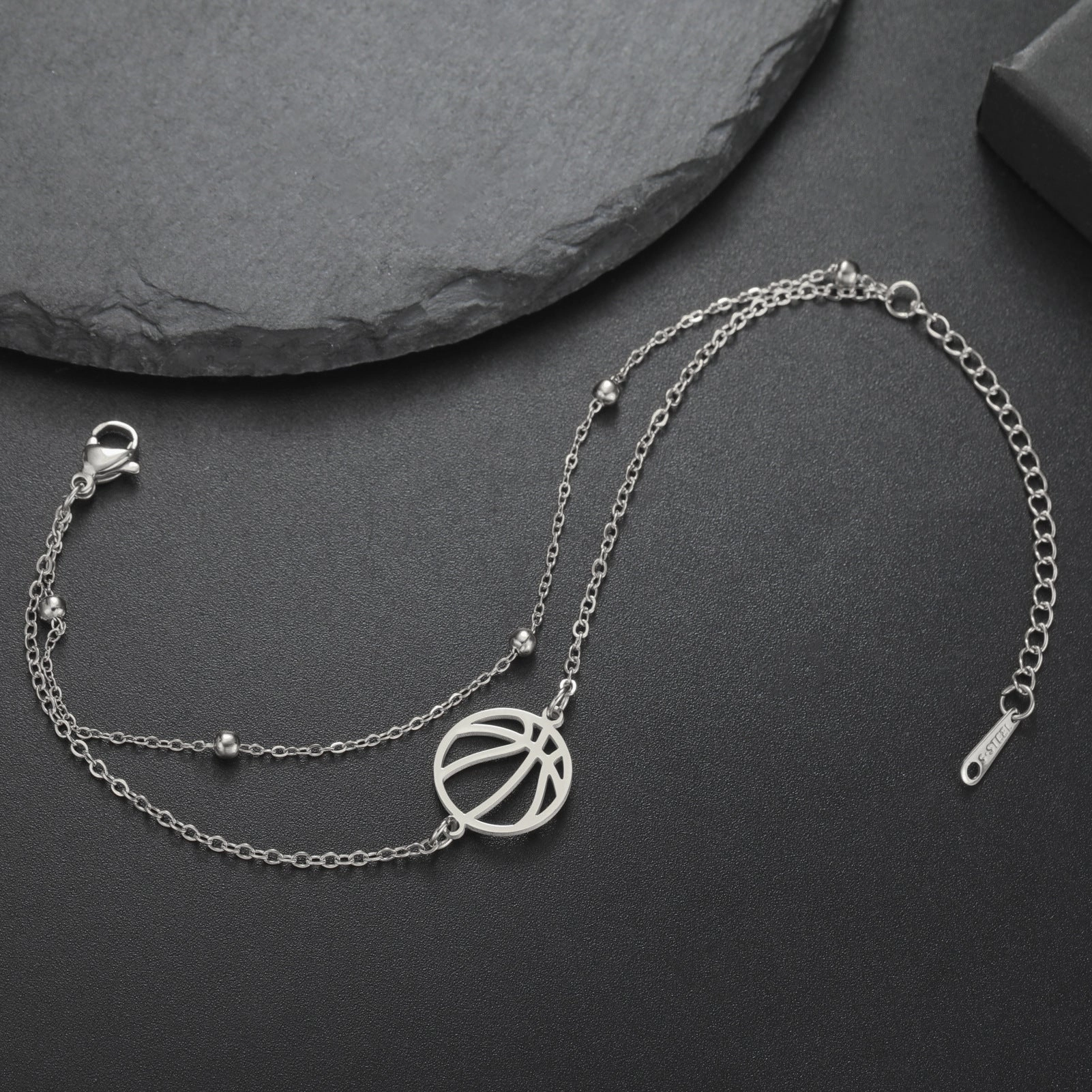 Wholesale Double Hole Volleyball Basketball Pendant Stainless Steel Bracelet