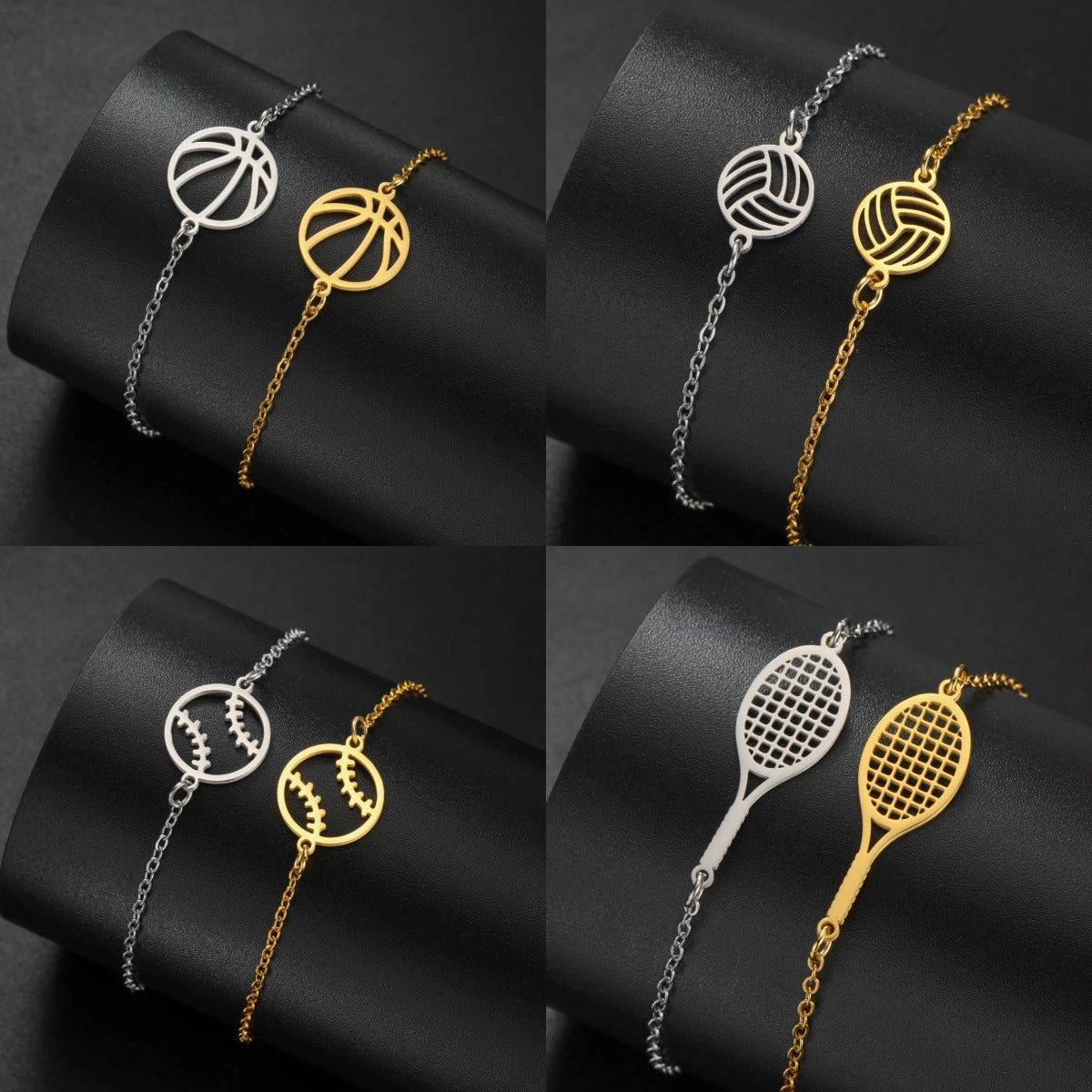 Wholesale Double Hole Volleyball Basketball Pendant Stainless Steel Bracelet