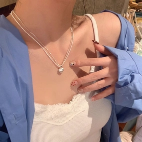 Wholesale Double layer brushed heart necklace clavicle chain