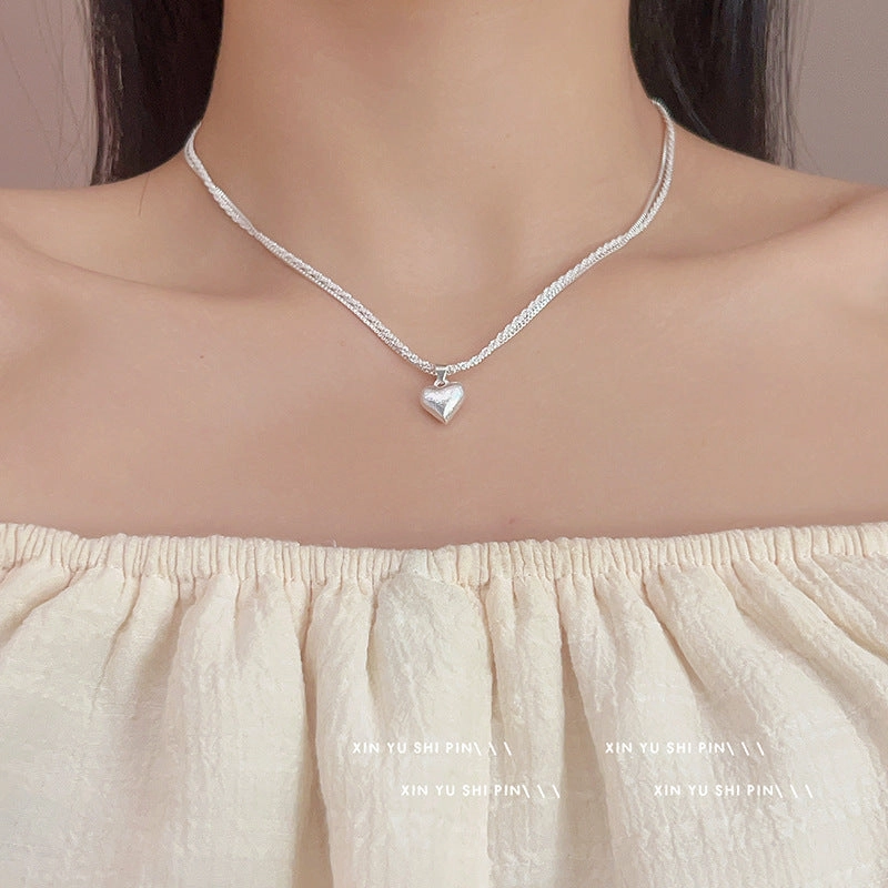 Wholesale Double layer brushed heart necklace clavicle chain