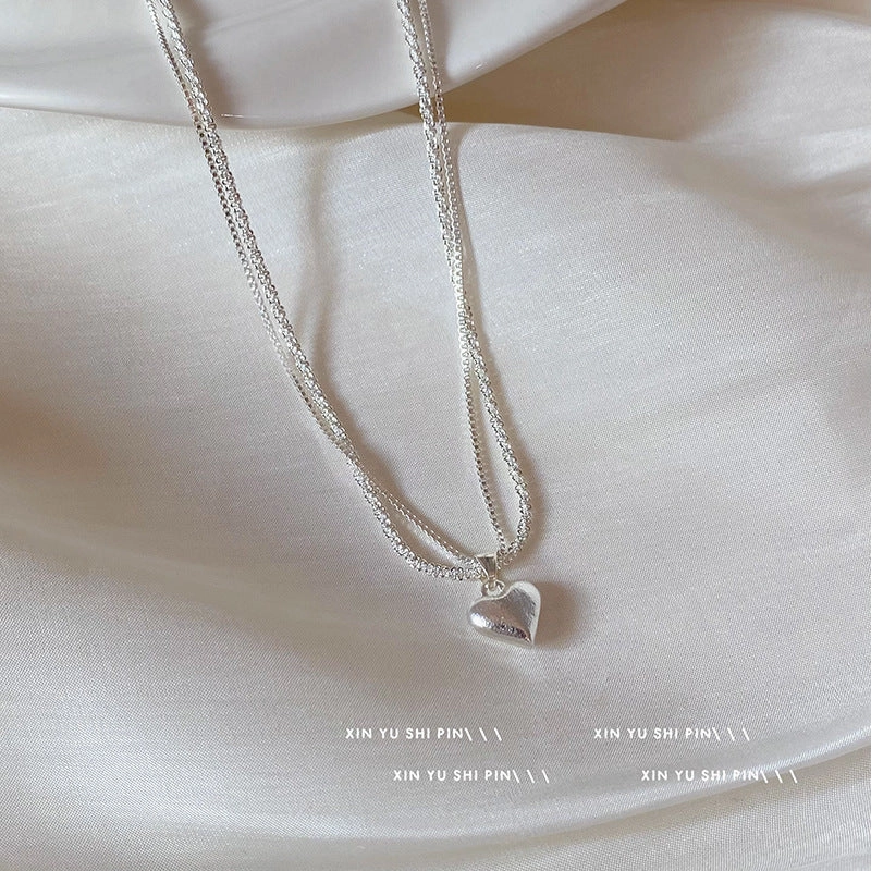 Wholesale Double layer brushed heart necklace clavicle chain