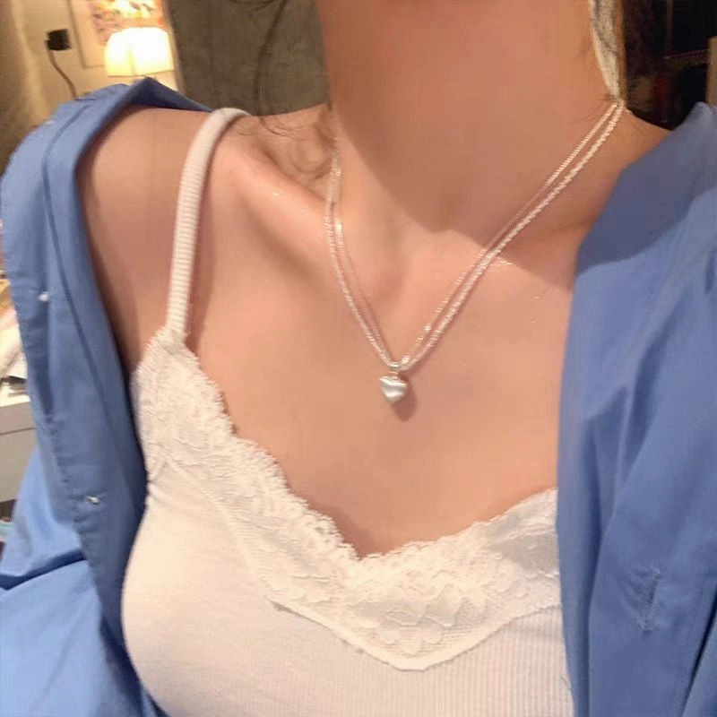 Wholesale Double layer brushed heart necklace clavicle chain