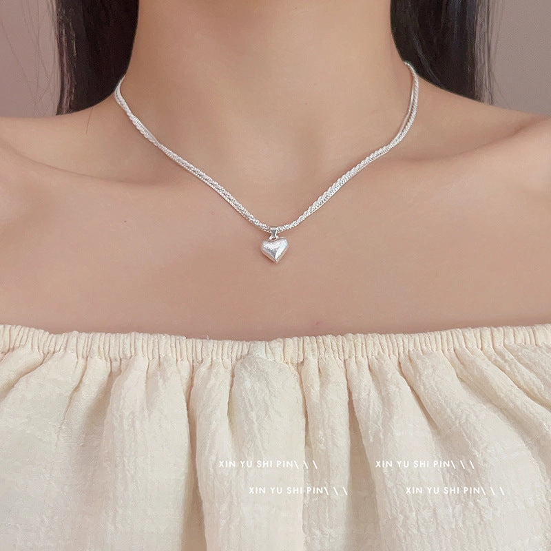 Wholesale Double layer brushed heart necklace clavicle chain