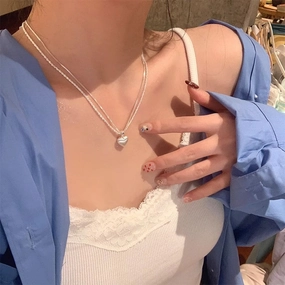 Wholesale Double layer brushed heart necklace clavicle chain