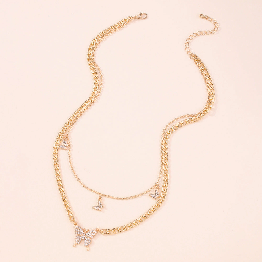 Wholesale Double Layer Butterfly Diamond Creative Necklace