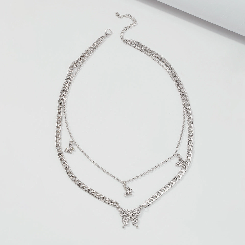 Wholesale Double Layer Butterfly Diamond Creative Necklace