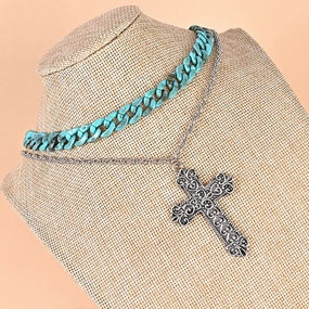 Wholesale Double Layer Cross Cuban Zinc Alloy Necklace