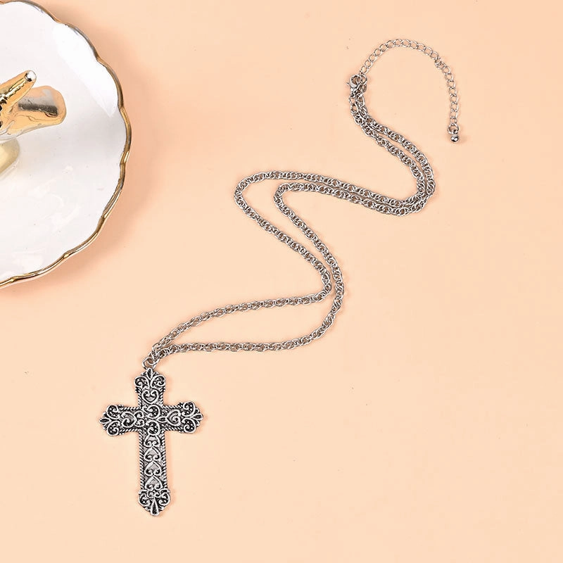 Wholesale Double Layer Cross Cuban Zinc Alloy Necklace