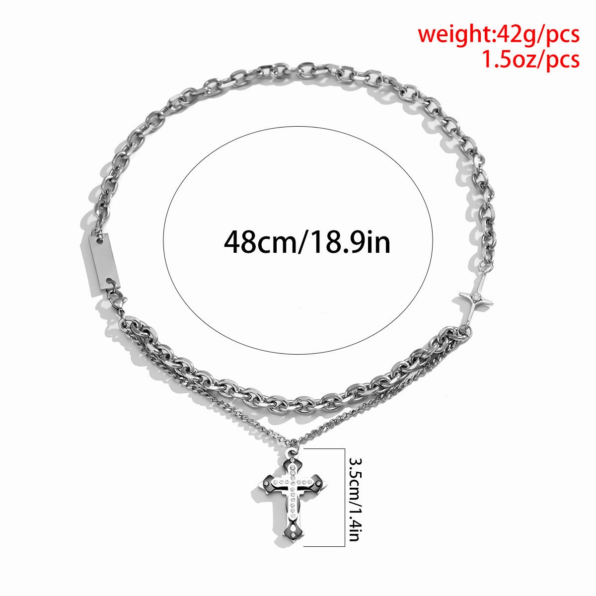 Wholesale Double Layer Diamond Cross Titanium Steel Necklace