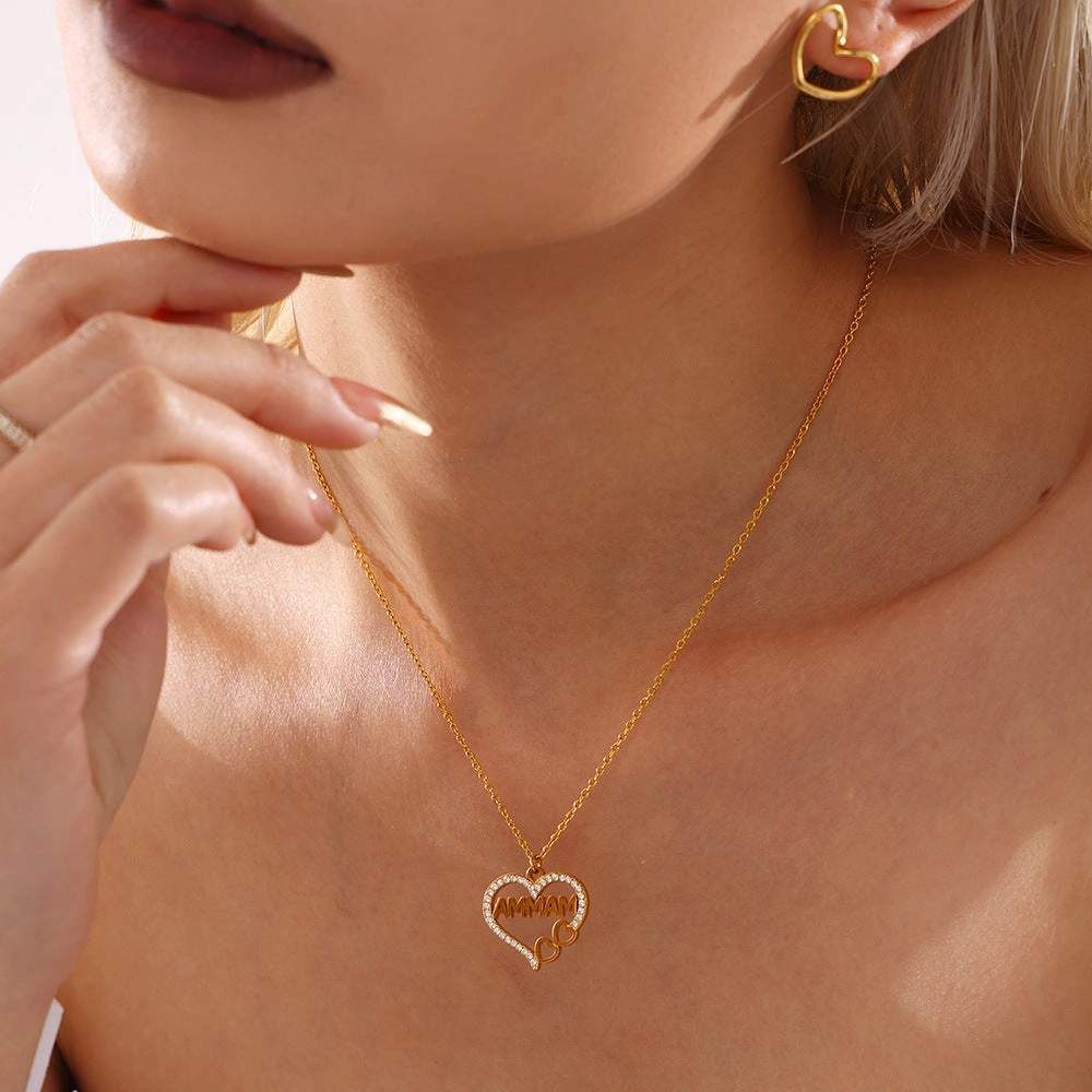 Wholesale Double Layer Dopamine Natural Stone Heart-Shaped Letter Clavicle Necklace
