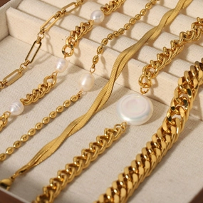 Wholesale Double Layer Flat Snake Pearl Style Gold Plated Shell Cuban Chain Bracelet