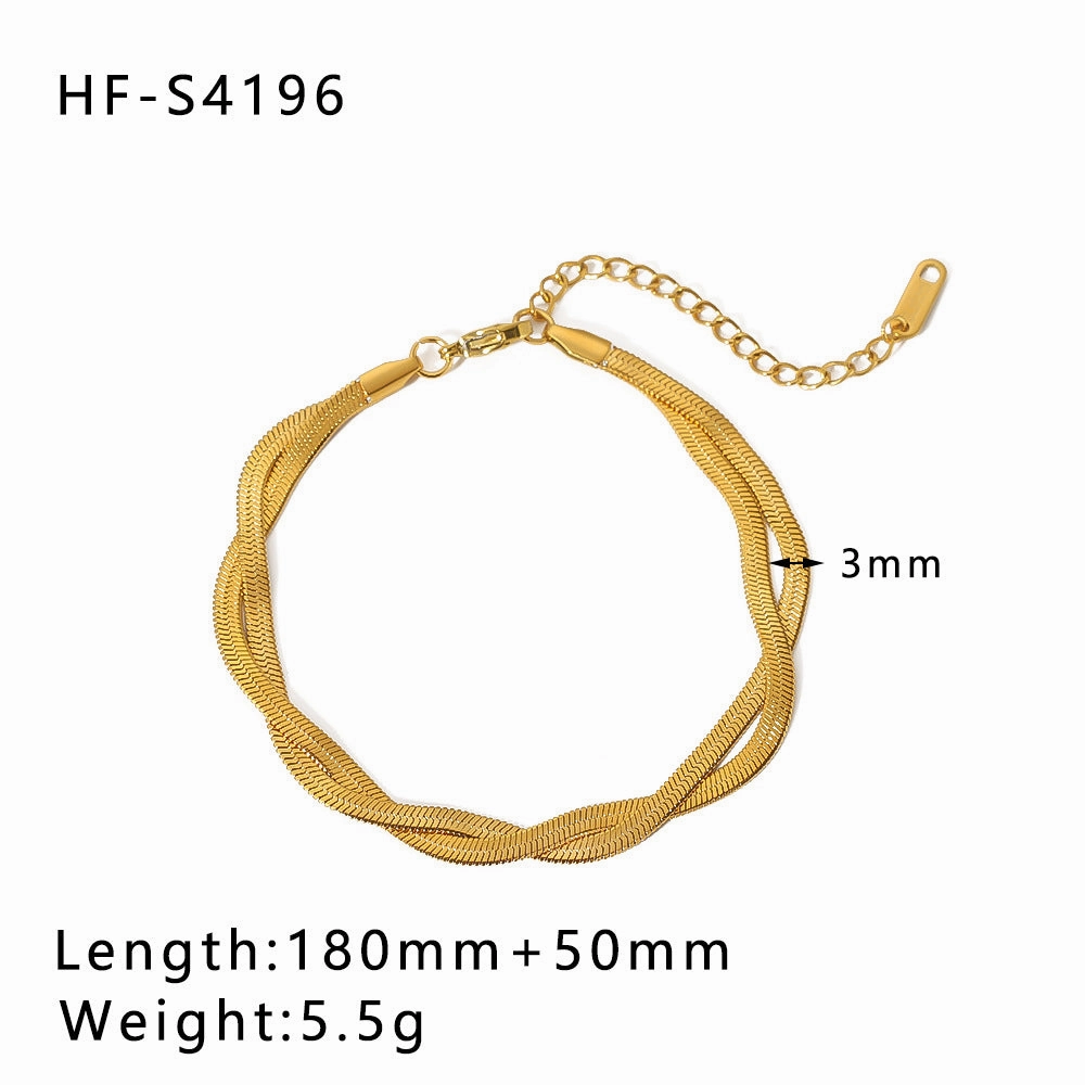 Wholesale Double Layer Flat Snake Pearl Style Gold Plated Shell Cuban Chain Bracelet