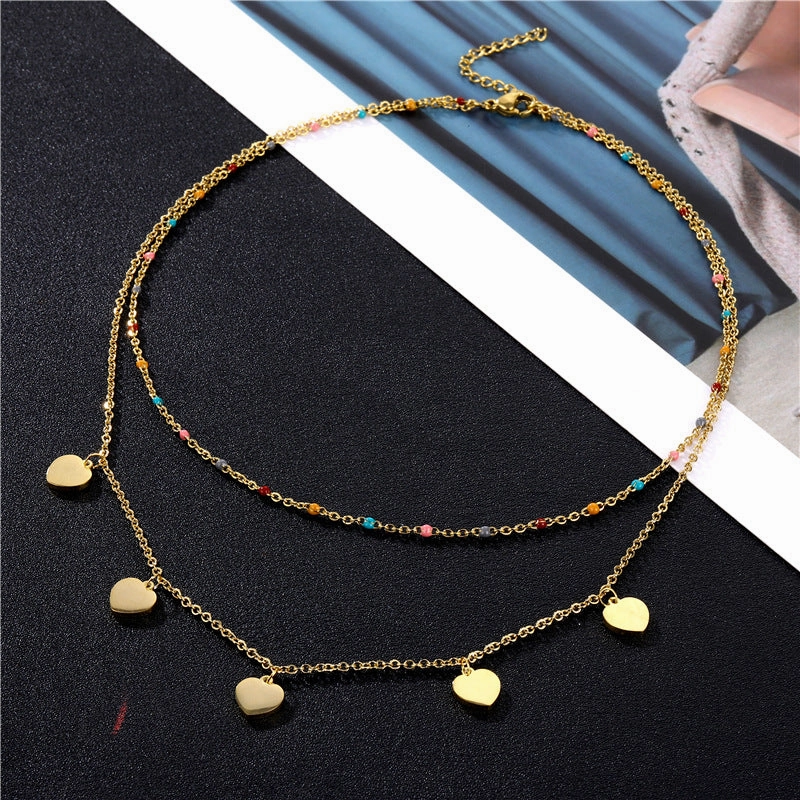 Wholesale Double Layer Heart Shape Stainless Steel Necklaces