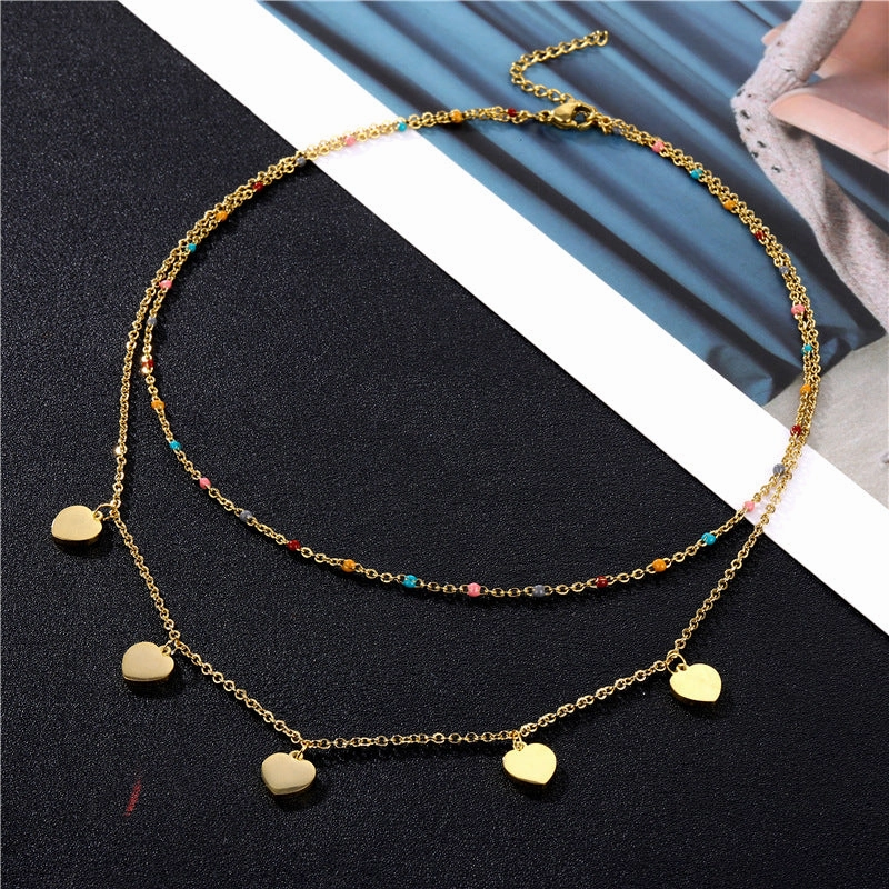 Wholesale Double Layer Heart Shape Stainless Steel Necklaces