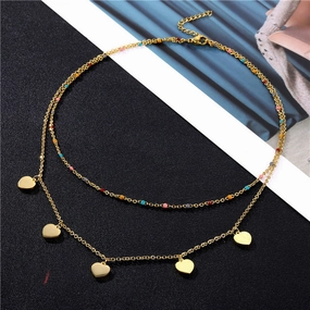 Wholesale Double Layer Heart Shape Stainless Steel Necklaces