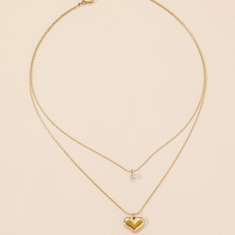 Wholesale Double Layer Heart Shaped Titanium Steel Necklace Clavicle Chain