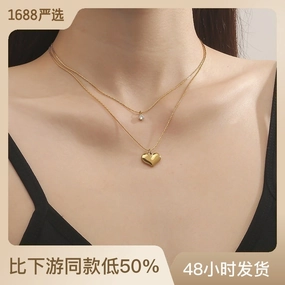 Wholesale Double Layer Heart Shaped Titanium Steel Necklace Clavicle Chain