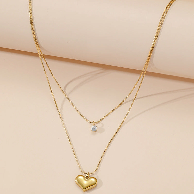 Wholesale Double Layer Heart Shaped Titanium Steel Necklace Clavicle Chain