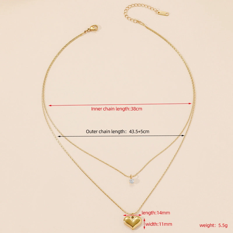 Wholesale Double Layer Heart Shaped Titanium Steel Necklace Clavicle Chain