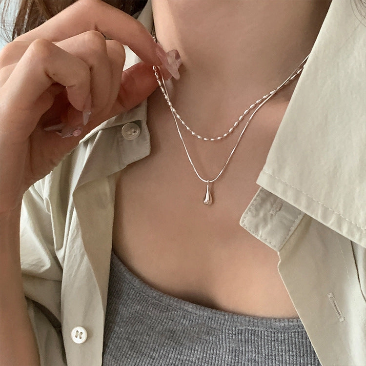 Wholesale Double-layer necklace teardrop pendant clavicle chain