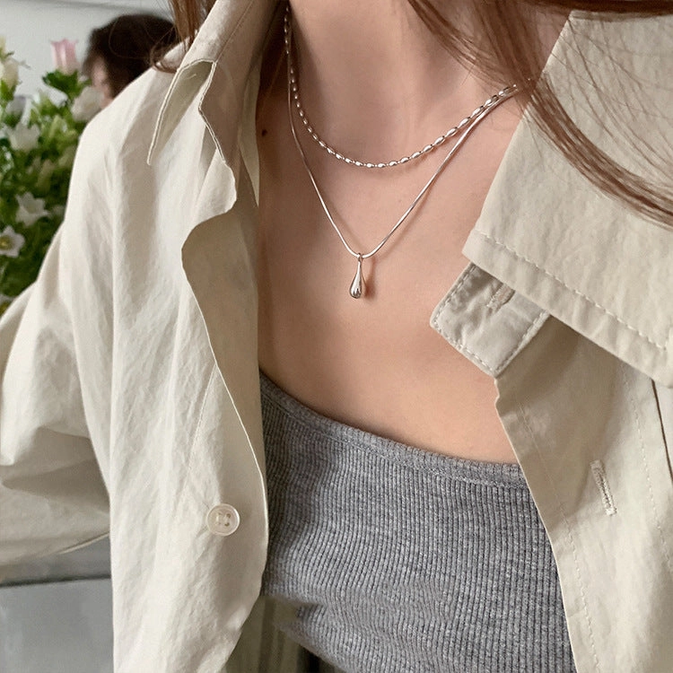 Wholesale Double-layer necklace teardrop pendant clavicle chain