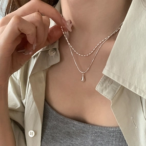 Wholesale Double-layer necklace teardrop pendant clavicle chain