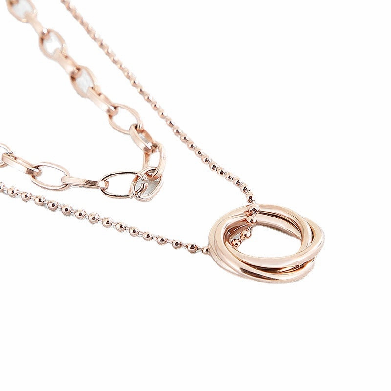 Wholesale Double Layer Ring Sweater Titanium Steel Necklaces