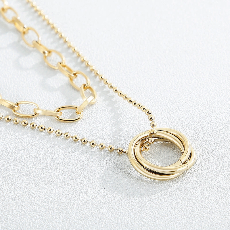 Wholesale Double Layer Ring Sweater Titanium Steel Necklaces