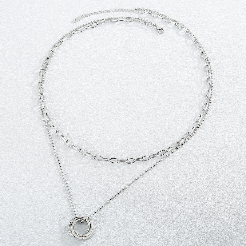 Wholesale Double Layer Ring Sweater Titanium Steel Necklaces