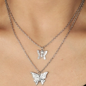 Wholesale Double Layer Stacked Butterfly Necklace