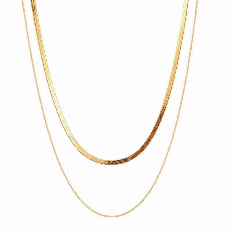 Wholesale Double-layer Stacked Snake Bone Chain Women's Retro Golden Titanium Steel Necklace Chain