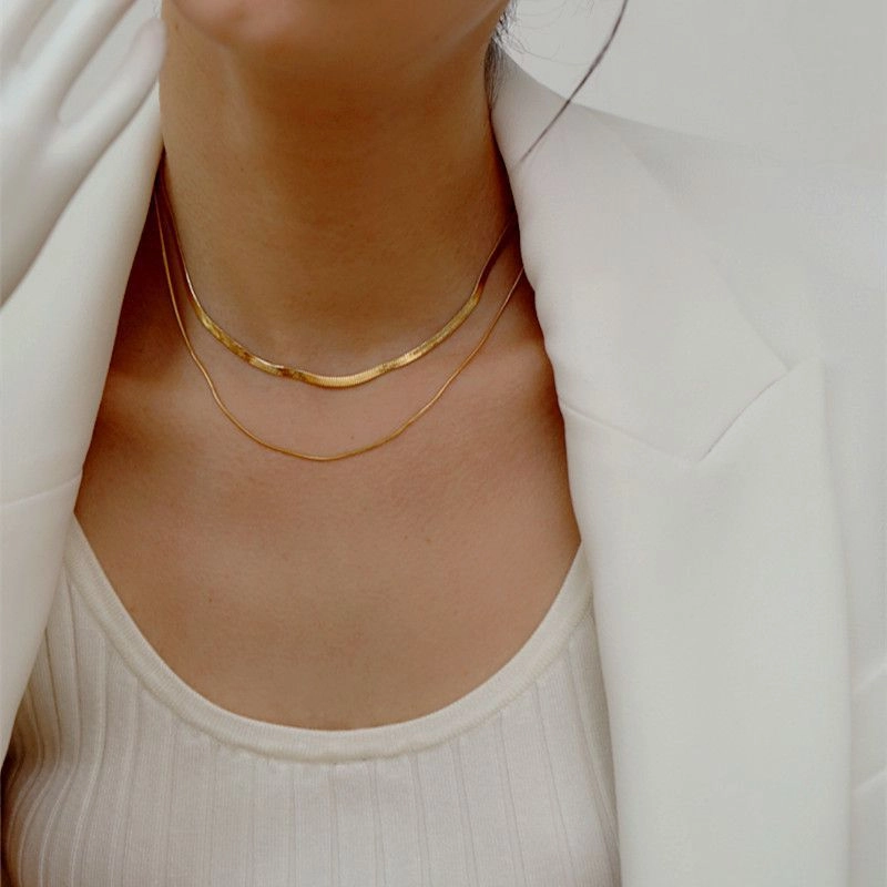 Wholesale Double-layer Stacked Snake Bone Chain Women's Retro Golden Titanium Steel Necklace Chain