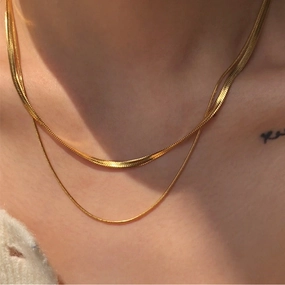 Wholesale Double-layer Stacked Snake Bone Chain Women's Retro Golden Titanium Steel Necklace Chain