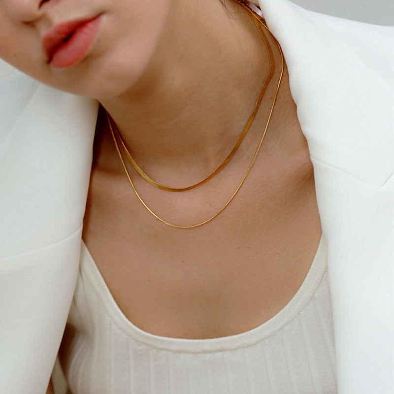 Wholesale Double-layer Stacked Snake Bone Chain Women's Retro Golden Titanium Steel Necklace Chain