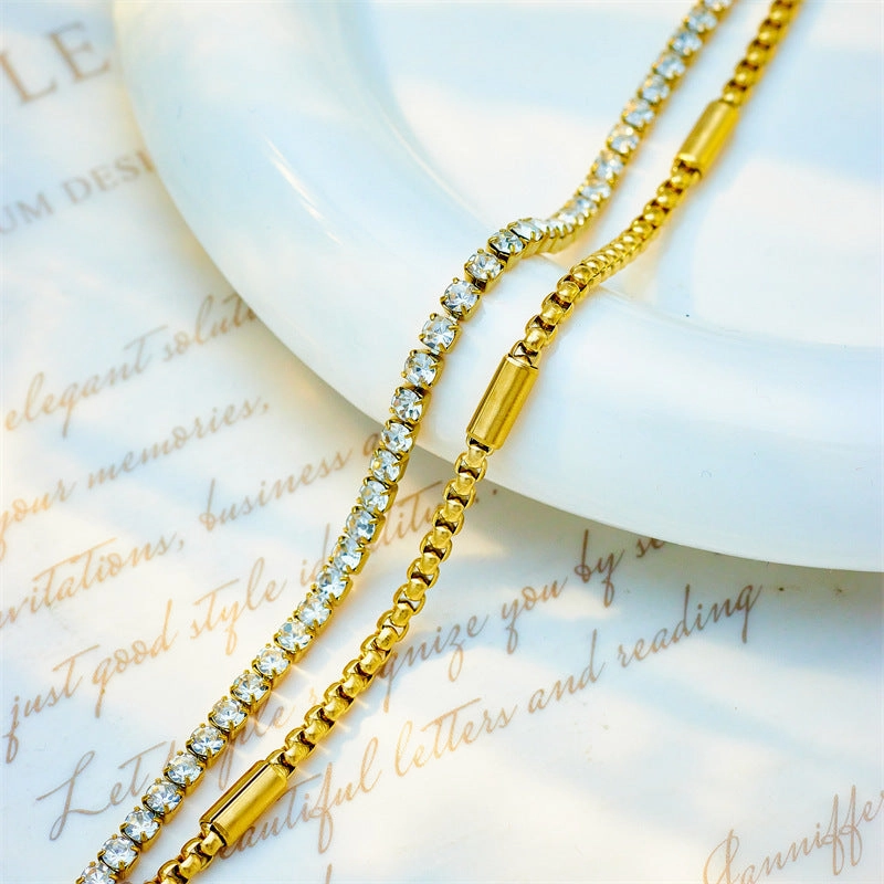 Wholesale Double Layer Titanium Steel Full Diamond Bracelet