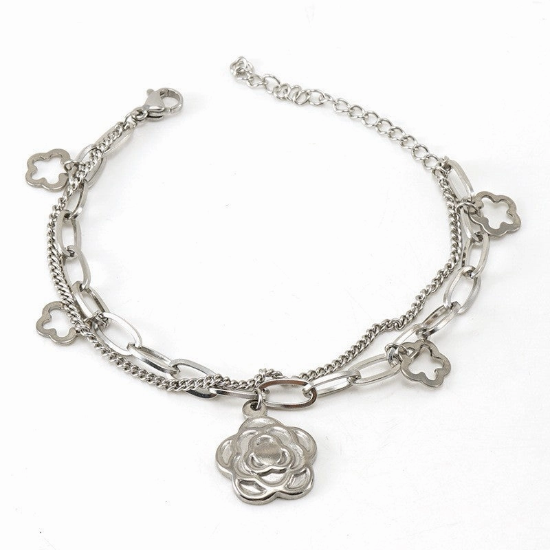 Wholesale Double Layer Titanium Steel Heart Shape 18K Multi-Layer Rose Bracelet