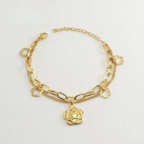 Wholesale Double Layer Titanium Steel Heart Shape 18K Multi-Layer Rose Bracelet