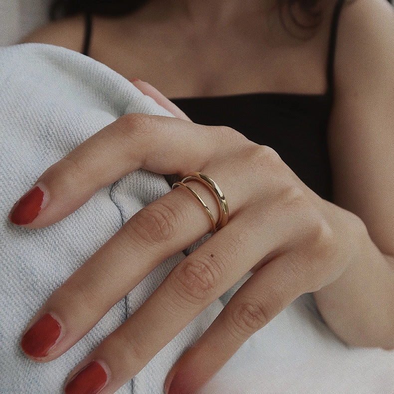 Wholesale double layered titanium steel gold-plated smooth ring