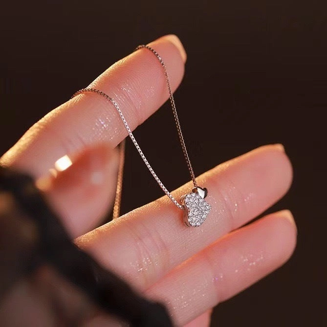 Wholesale Double love zircon light luxury versatile niche design heart-shaped pendant clavicle chain